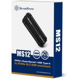 SilverStone MS12 Box esterno SSD Nero M.2 Nero, Box esterno SSD, M.2, PCI Express 3.0, Serial Attached SCSI, 20 Gbit/s, Collegamento del dispositivo USB, Nero