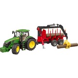 bruder John Deere 7R 350 con rimorchio forestale, Veicolo modello verde/Rosso