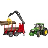 bruder John Deere 7R 350 con rimorchio forestale, Veicolo modello verde/Rosso