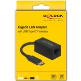 DeLOCK 66043 hub di interfaccia USB 3.2 Gen 1 (3.1 Gen 1) Type-C 1000 Mbit/s Nero Nero, USB 3.2 Gen 1 (3.1 Gen 1) Type-C, RJ-45, 1000 Mbit/s, Nero, Attività, Collegamento, 0,9 m