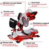 EINHELL TE-MS 18/210 Li-Solo 3000 Giri/min, Sega mitra/Troncatrice rosso/Nero, 3000 Giri/min, 104,2 dB, 91,2 dB, 3 dB, Batteria, Ioni di Litio