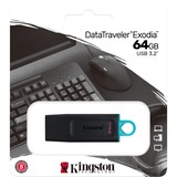 Kingston DataTraveler Exodia unità flash USB 64 GB USB tipo A 3.2 Gen 1 (3.1 Gen 1) Nero Nero/Turchese, 64 GB, USB tipo A, 3.2 Gen 1 (3.1 Gen 1), Cuffia, 11 g, Nero