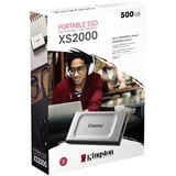 Kingston XS2000 500 GB Nero, Argento, Disco a stato solido argento/Nero, 500 GB, USB tipo-C, 3.2 Gen 2 (3.1 Gen 2), 2000 MB/s, Nero, Argento