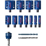 Bosch 2 608 900 447 sega per trapano 11 pz, Sega a tazza Set, Trapano, Mattone, Plastica, Piastrelle morbide in ceramica, Acciaio inox, Legno, Blu, 6 cm, 20,22,25,32,35,40,44,51,60,64,76 mm