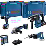 Bosch Set professionale 18V, 5 utensili (GBH 18V-26, GSB 18V-65, GSA 18V-LI, GWS 18V-11, GLI 18V-1200 C), Set di strumenti blu