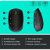 Logitech M171 Mouse Wireless, 2.4 GHz con Mini Ricevitore USB, Rilevamento Ottico, Durata ‎Batteria Fino a 12 Mesi, Mouse Ambidestro per PC/Mac/Laptop, Nero Nero/grigio, 2.4 GHz con Mini Ricevitore USB, Rilevamento Ottico, Durata ‎Batteria Fino a 12 Mesi, Mouse Ambidestro per PC/Mac/Laptop, Nero, Ambidestro, Ottico, RF Wireless, 1000 DPI, Nero
