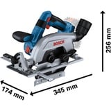 Bosch GKS 18V-57-2 L PROFESSIONAL 16,5 cm Nero, Blu, Argento 5000 Giri/min, Sega circolare blu/Nero, Legno, Nero, Blu, Argento, Senza spazzola, 16,5 cm, 5000 Giri/min, 5,7 cm