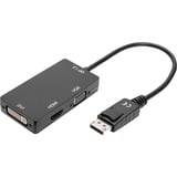 Digitus Adattatore/convertitore 3 in 1 DisplayPort > DisplayPort + HDMI + DVI + VGA Nero