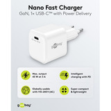 goobay Caricatore rapido Nano USB-C PD GaN 45 W, Caricabatterie bianco