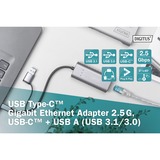 Digitus Adattatore Gigabit Ethernet USB Type-C™ 2.5G, USB-C™ + USB A (USB3.1/3.0) grigio, USB-C™ + USB A (USB3.1/3.0), USB-C USB 3.1, RJ-45, Grigio