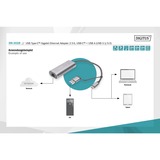 Digitus Adattatore Gigabit Ethernet USB Type-C™ 2.5G, USB-C™ + USB A (USB3.1/3.0) grigio, USB-C™ + USB A (USB3.1/3.0), USB-C USB 3.1, RJ-45, Grigio