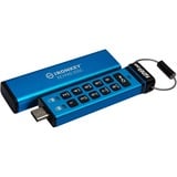 Kingston IronKey Keypad 200C USB-C da 128 GB, FIPS 140-3 livello 3 AES-256, Chiavetta USB FIPS 140-3 livello 3 AES-256, 128 GB, USB tipo-C, 3.2 Gen 1 (3.1 Gen 1), 280 MB/s, Sleeve, Blu