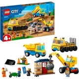 LEGO City Camion da cantiere e gru con palla da demolizione, Giochi di costruzione Set da costruzione, 4 anno/i, Plastica, 235 pz, 1 kg