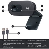 Logitech C505e webcam 1280 x 720 Pixel USB Nero Nero, 1280 x 720 Pixel, 30 fps, 1280x720@30fps, 720p, 60°, USB, Bulk