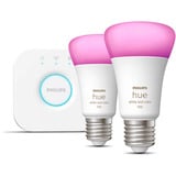 Philips Hue White & Color Ambiance Starter-Set: E27 lampada intelligente A60 confezione doppia, Lampada a LED 