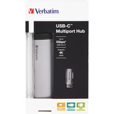 Verbatim 49140 hub di interfaccia USB 3.2 Gen 1 (3.1 Gen 1) Type-C argento/Nero, USB 3.2 Gen 1 (3.1 Gen 1) Type-C, USB 3.2 Gen 1 (3.1 Gen 1) Type-C, Metallo, 0,015 m, USB, 5 - 20 V