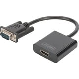 Digitus Convertitore VGA - HDMI Nero, 0,15 m, VGA (D-Sub), 1920 x 1080 Pixel, Nero, Cina, 50 g