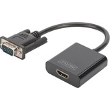Digitus Convertitore VGA - HDMI, Adattatore Nero, 0,15 m, VGA (D-Sub), 1920 x 1080 Pixel, Nero, Cina, 50 g