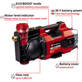 EINHELL Pompa da giardino a batteria AQUINNA 36/38 F LED, 36 Volt (2x18V) rosso/Nero