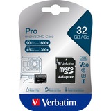 Verbatim Pro 32 GB MicroSDHC UHS Classe 10 32 GB, MicroSDHC, Classe 10, UHS, 90 MB/s, 45 MB/s