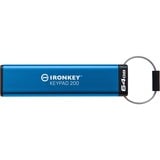 Kingston IronKey Keypad 200 da 64 GB, FIPS 140-3 livello 3 (in fase di approvazione) crittografata AES-256, Chiavetta USB FIPS 140-3 livello 3 (in fase di approvazione) crittografata AES-256, 64 GB, USB tipo A, 3.2 Gen 1 (3.1 Gen 1), 145 MB/s, Sleeve, Blu