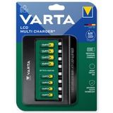 VARTA LCD Multi Charger+ Batteria per uso domestico AC, Caricabatterie Nero, Nichel-Metallo Idruro (NiMH), Cortocircuito, Stilo AA, Mini Stilo AAA