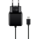 goobay Caricatore con cavo di collegamento USB-C da 1,5 m 3,0A (15W), Caricabatterie Nero
