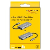 DeLOCK 63260 hub di interfaccia USB 3.2 Gen 2 (3.1 Gen 2) Type-C 10000 Mbit/s Grigio grigio, USB 3.2 Gen 2 (3.1 Gen 2) Type-C, USB 3.2 Gen 2 (3.1 Gen 2) Type-A, USB 3.2 Gen 2 (3.1 Gen 2) Type-C, 10000 Mbit/s, Grigio, Alluminio, 0,12 m