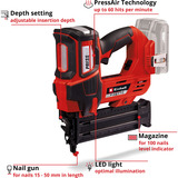 EINHELL Professional Akku-Nagler FIXETTO 18/50 N - Solo, 18Volt, Chiodatrice rosso/Nero