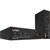 Lindy Extender Dual Head HDMI, Cat.6, USB e RS232, Switch KVM Nero