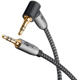 goobay Cavo di collegamento audio Plus AUX 3,5mm stereo, 90° Nero/Argento