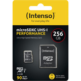 Intenso microSD 256GB UHS-I Perf CL10| Performance Classe 10, Scheda di memoria Nero, 256 GB, MicroSD, Classe 10, UHS-I, 90 MB/s, Class 1 (U1)