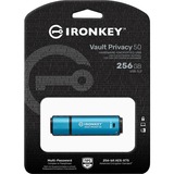 Kingston IronKey Vault Privacy 50 unità flash USB 256 GB USB tipo A 3.2 Gen 1 (3.1 Gen 1) Blu celeste/Nero, 256 GB, USB tipo A, 3.2 Gen 1 (3.1 Gen 1), 230 MB/s, Cuffia, Blu
