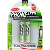 Ansmann Blister 2 X DECT Accu, AA, 800mAh Nichel-Metallo Idruro (NiMH) 800mAh 1.2V batteria ricaricabile argento, AA, 800mAh, 800 mAh, Nichel-Metallo Idruro (NiMH), 1,2 V, Nero