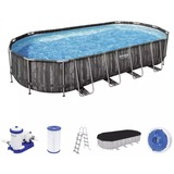Bestway 5611T piscina fuori terra Piscina con bordi Piscina ovale 25495 L Legno marrone scuro/Blu, 25495 L, Piscina con bordi, Adulti e bambini, Scala, Legno, 115,5 kg