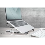 Digitus Supporto per notebook ad altezza variabile con hub USB-C™ integrato, 5 porte bianco, 5 porte, Supporto per computer portatile, Argento, Alluminio, 25,4 cm (10"), 43,2 cm (17"), 15 - 36°