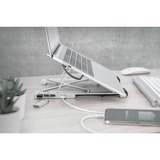 Digitus Supporto per notebook ad altezza variabile con hub USB-C™ integrato, 5 porte bianco, 5 porte, Supporto per computer portatile, Argento, Alluminio, 25,4 cm (10"), 43,2 cm (17"), 15 - 36°