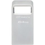 Kingston DataTraveler 64GB Micro 200MB/s Metal USB 3.2 Gen 1, Chiavetta USB argento, 64 GB, USB tipo A, 3.2 Gen 1 (3.1 Gen 1), 200 MB/s, Senza coperchio, Argento