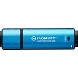 Kingston IronKey 16GB USB-C Vault Privacy 50C crittografia AES-256, FIPS 197, Chiavetta USB celeste/Nero, FIPS 197, 16 GB, USB tipo-C, 3.2 Gen 1 (3.1 Gen 1), 250 MB/s, Cuffia, Nero, Blu