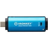 Kingston IronKey 16GB USB-C Vault Privacy 50C crittografia AES-256, FIPS 197, Chiavetta USB celeste/Nero, FIPS 197, 16 GB, USB tipo-C, 3.2 Gen 1 (3.1 Gen 1), 250 MB/s, Cuffia, Nero, Blu