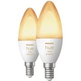 Philips Hue Candela - lampadina connessa E14 - (confezione da 2), Lampada a LED Philips Hue White ambiance Candela - lampadina connessa E14 - (confezione da 2), Lampadina intelligente, Bluetooth, Bianco, LED integrato, E14, B39