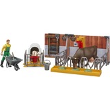 bruder bworld stalla per mucche e vitelli con contadino, Sullo sfondo multi colorata