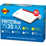 FRITZ! FRITZ!Box 7530 AX, Router Box 7530 AX, Wi-Fi 6 (802.11ax), Dual-band (2.4 GHz/5 GHz), Collegamento ethernet LAN, ADSL, Grigio, Rosso, Bianco, Router da tavolo