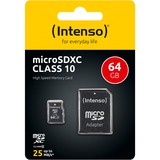 Intenso 64GB MicroSDHC MicroSDXC Classe 10 64 GB, MicroSDXC, Classe 10, 25 MB/s, Resistente agli urti, A prova di temperatura, Impermeabile, A prova di raggi X, Nero