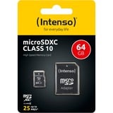 Intenso 64GB MicroSDHC MicroSDXC Classe 10, Scheda di memoria 64 GB, MicroSDXC, Classe 10, 25 MB/s, Resistente agli urti, A prova di temperatura, Impermeabile, A prova di raggi X, Nero