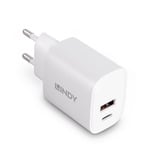 Lindy Caricatore USB Tipo A e C 20W, Caricabatterie bianco