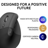 Logitech Lift Left Mouse Ergonomico Verticale, per Mancini, Senza Fili, Bluetooth o Logi Bolt USB, Clic Silenziosi, 4 Tasti, Compatibile con Windows / macOS / iPadOS, Laptop, PC. Grafite grafite/Nero, per Mancini, Senza Fili, Bluetooth o Logi Bolt USB, Clic Silenziosi, 4 Tasti, Compatibile con Windows / macOS / iPadOS, Laptop, PC. Grafite, Mancino, Design verticale, Ottico, RF senza fili + Bluetooth, 4000 DPI, Grafite