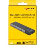 DeLOCK 42638 contenitore di unità di archiviazione Box esterno SSD Nero, Grigio M.2 Nero, Box esterno SSD, M.2, PCI Express, 10 Gbit/s, Collegamento del dispositivo USB, Nero, Grigio