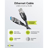 goobay Cavo Ethernet USB-A 3.2 Gen1 connettore > connettore RJ-45 Nero/Argento