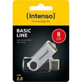 Intenso Basic Line unità flash USB 8 GB USB tipo A 2.0 Nero, Argento Nero/Argento, 8 GB, USB tipo A, 2.0, 28 MB/s, Girevole, Nero, Argento